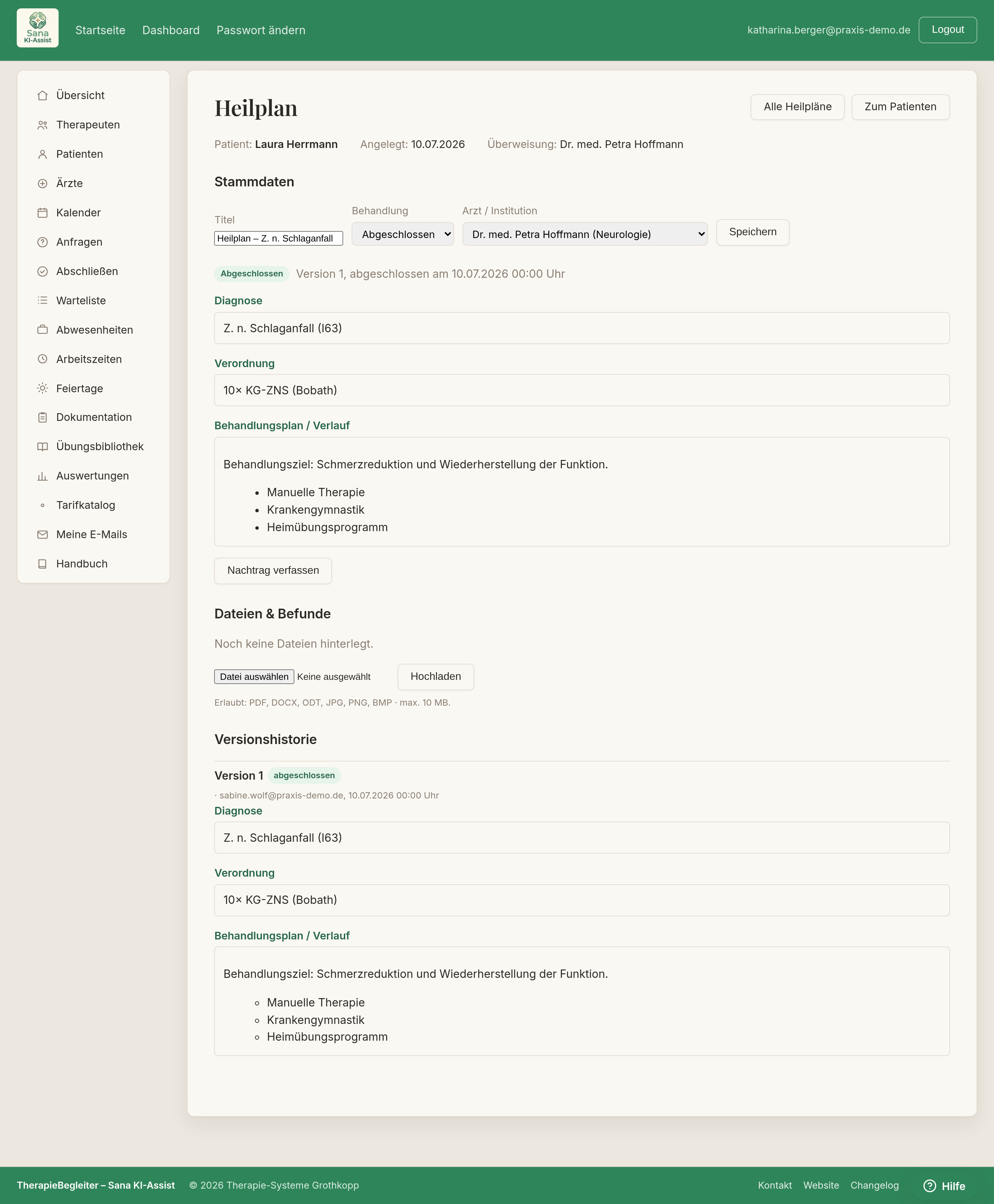 Heilplan-Editor mit KI-Heilplan-Assistent