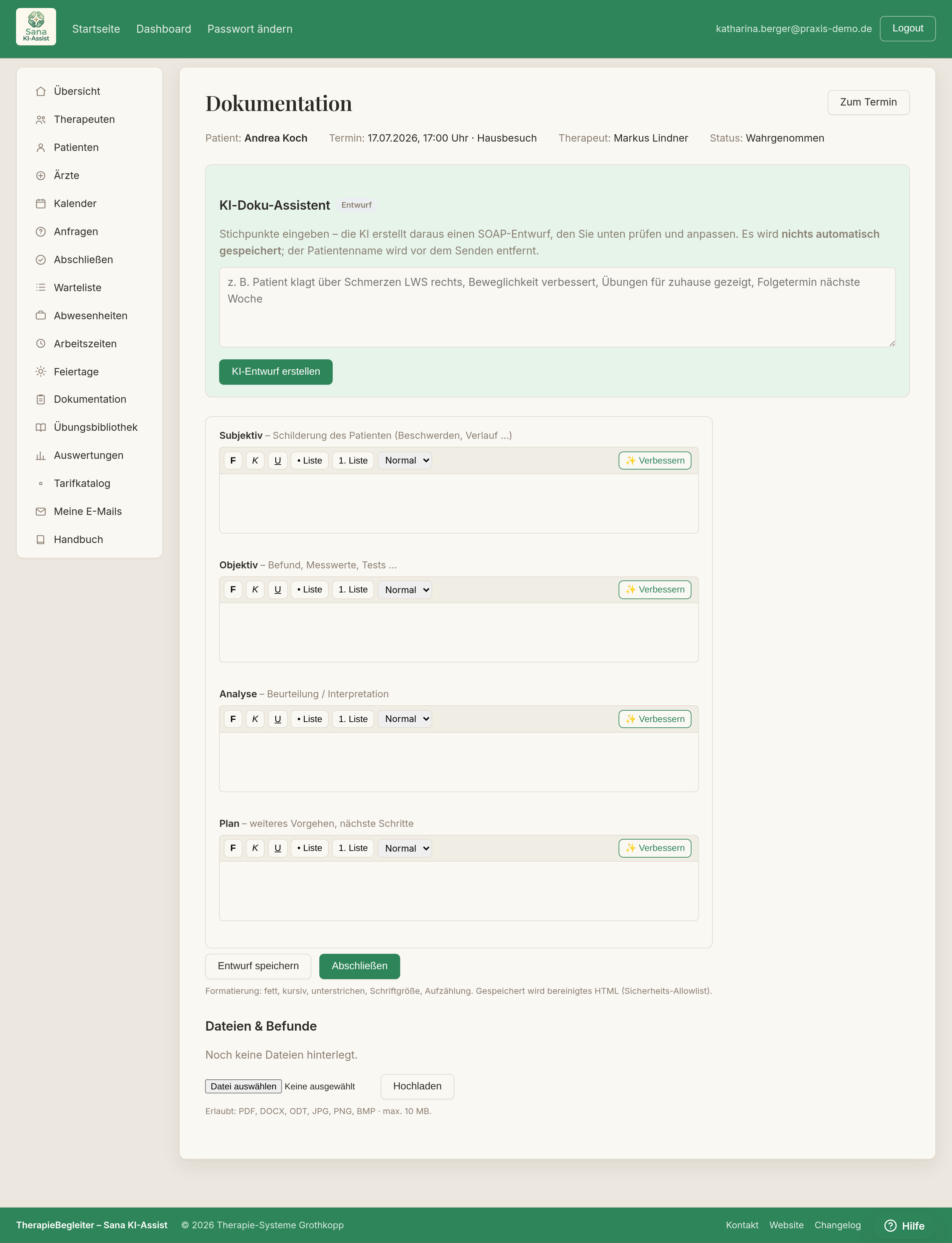 Dokumentations-Editor mit KI-Hilfen
