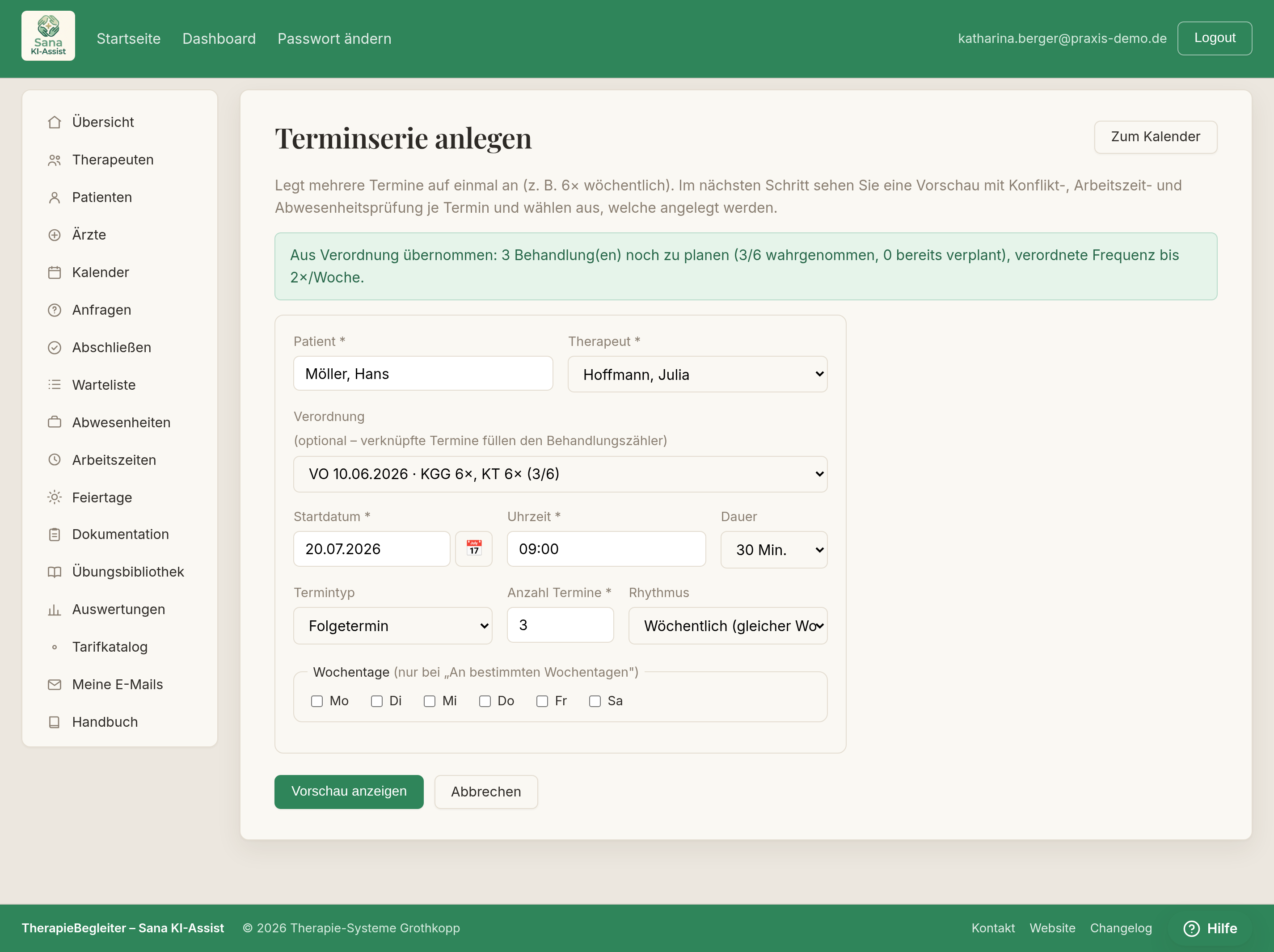 Serie anlegen – Formular