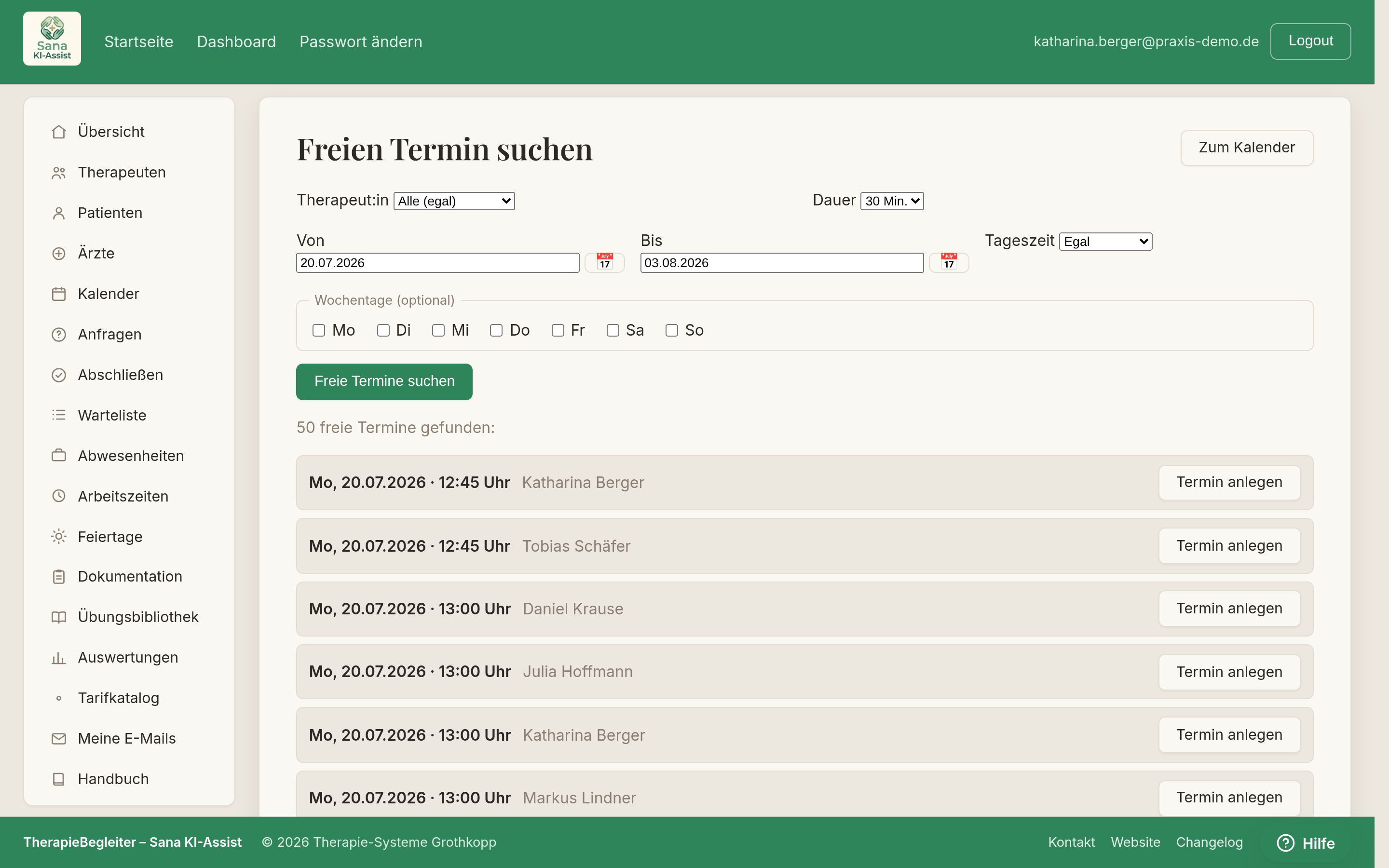 Freie-Termine-Suche – buchbare Slots als Liste