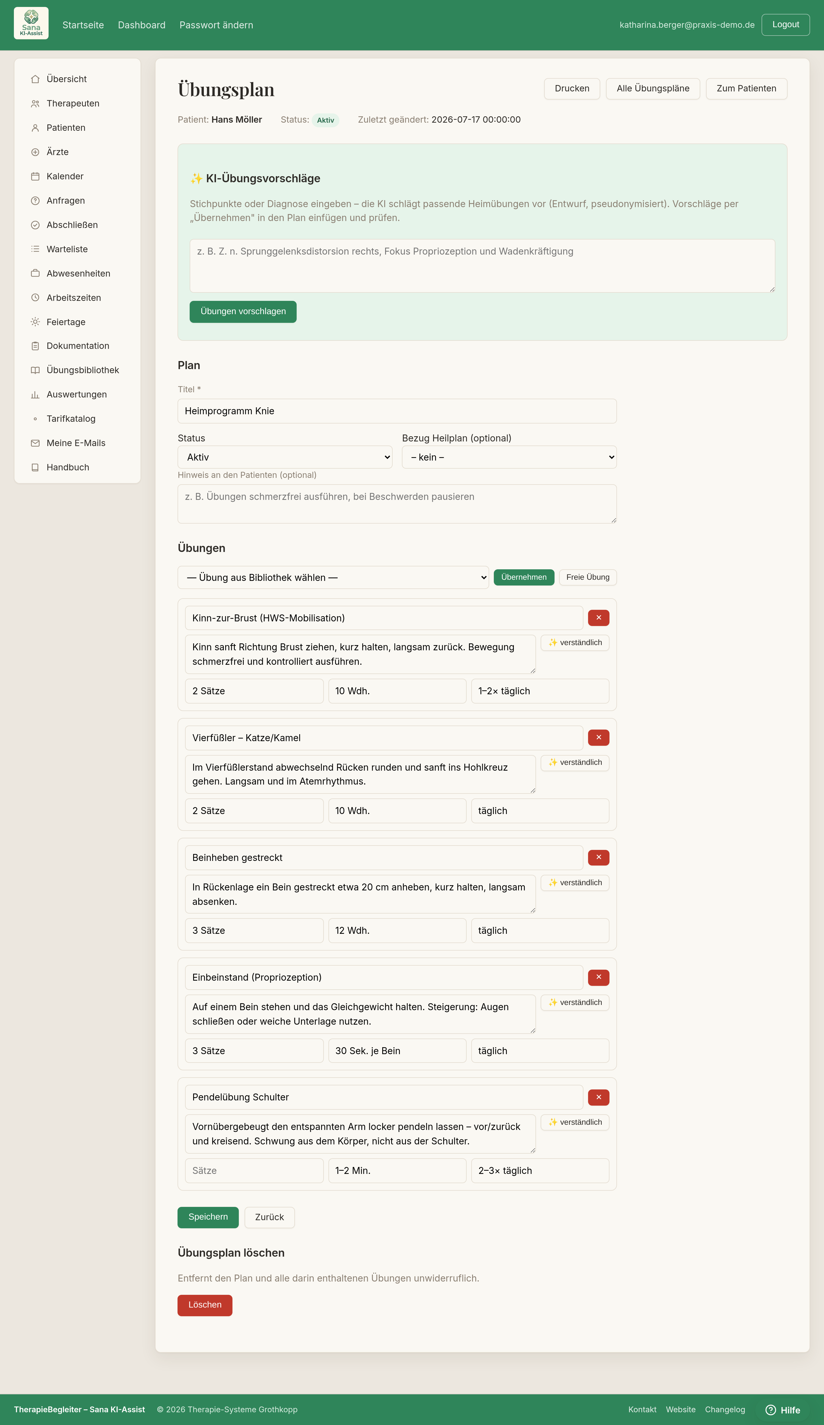 Übungsplan-Editor