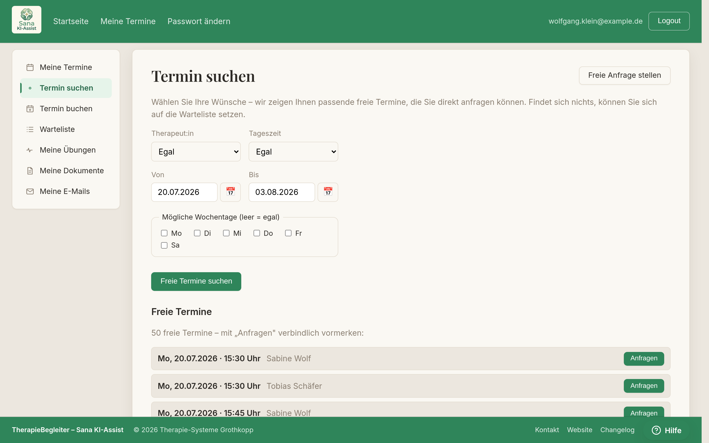 Patientenportal: Freie Termine suchen